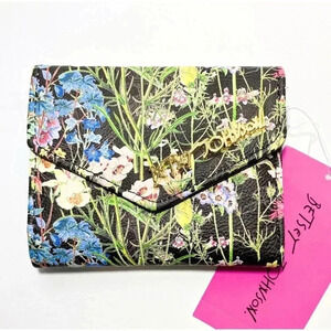 Betsey Johnson Black Floral Print Trifold Wallet NWT